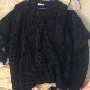Black Oversized Sweater W/ Pocket & Cuffed Sleeves